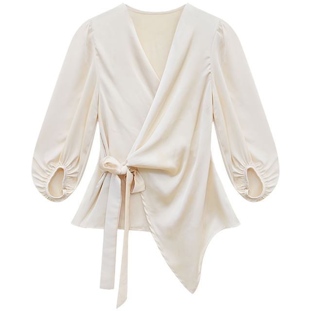 V-Neck Wrap Satin Blouse with High-Waist Mermaid Maxi Skirt