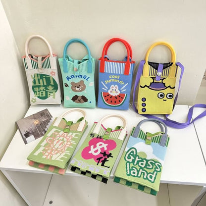 Top Handle Print Knit Crossbody Bag