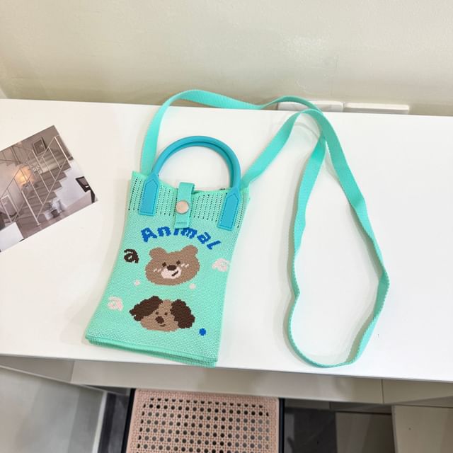 Top Handle Print Knit Crossbody Bag