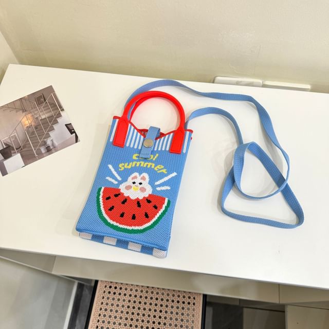 Top Handle Print Knit Crossbody Bag