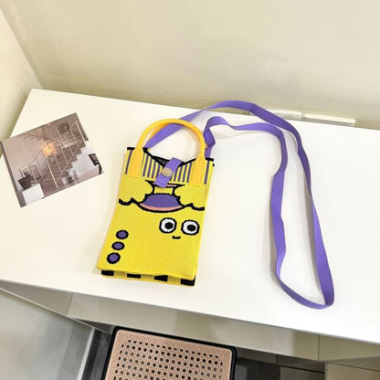 Top Handle Print Knit Crossbody Bag