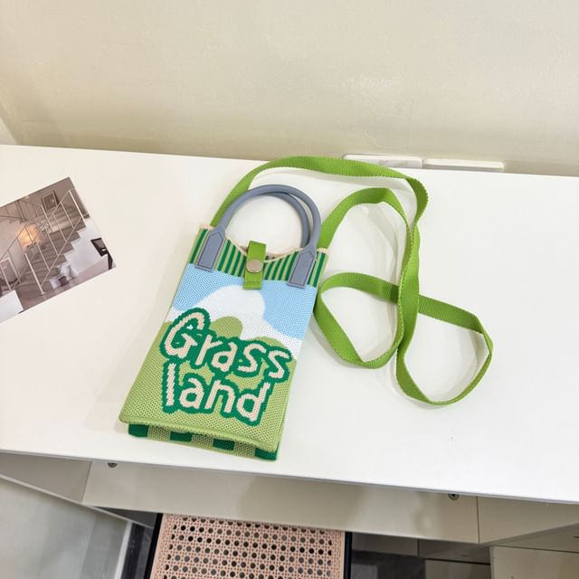 Top Handle Print Knit Crossbody Bag