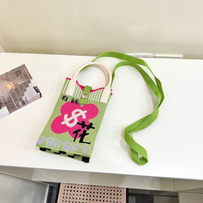 Top Handle Print Knit Crossbody Bag