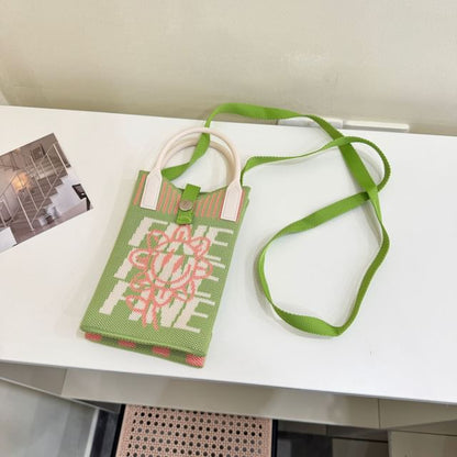 Top Handle Print Knit Crossbody Bag