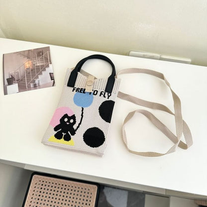 Top Handle Print Knit Crossbody Bag
