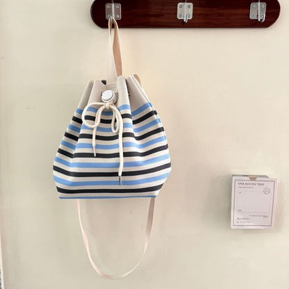 Patterned Drawstring Knit Bucket Bag