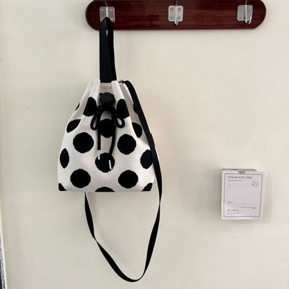 Patterned Drawstring Knit Bucket Bag