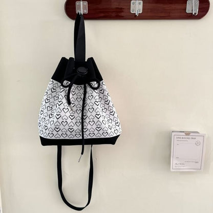 Patterned Drawstring Knit Bucket Bag