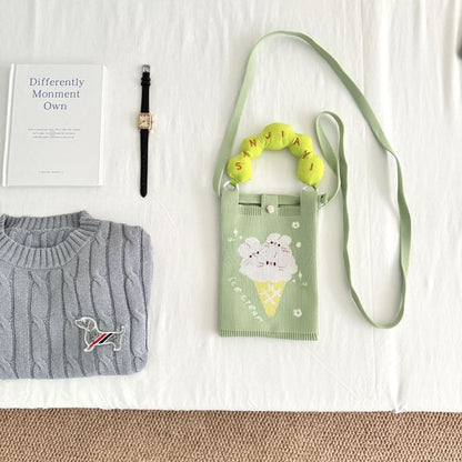 Top Donut Handle Cartoon Print Knit Crossbody Bag