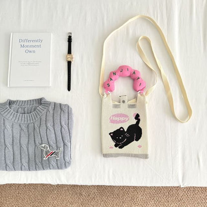 Top Donut Handle Cartoon Print Knit Crossbody Bag