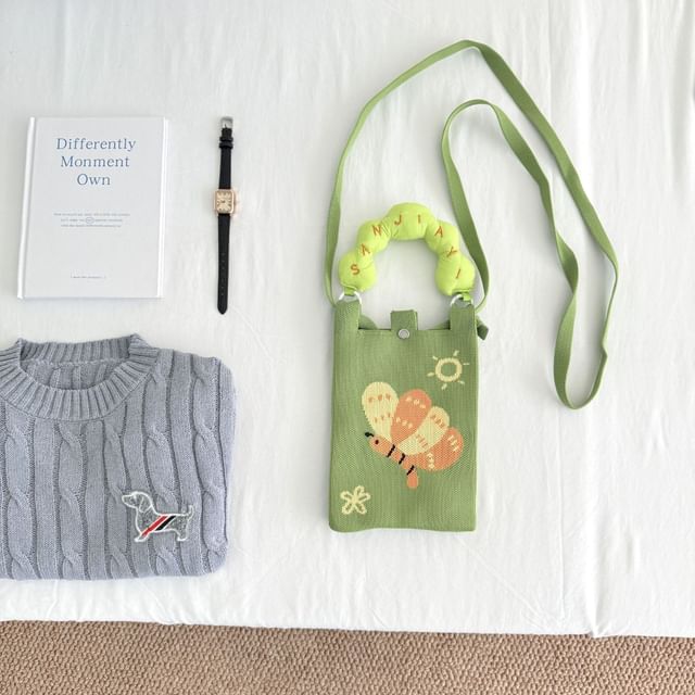 Top Donut Handle Cartoon Print Knit Crossbody Bag