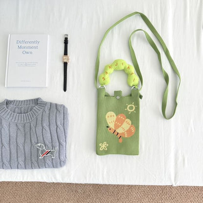 Top Donut Handle Cartoon Print Knit Crossbody Bag