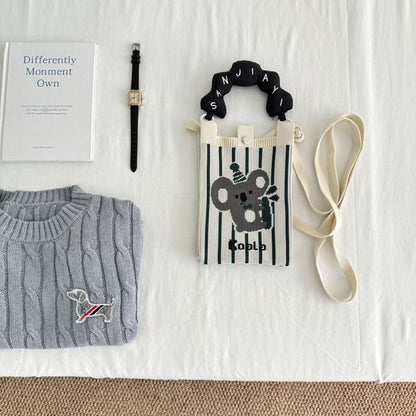 Top Donut Handle Cartoon Print Knit Crossbody Bag