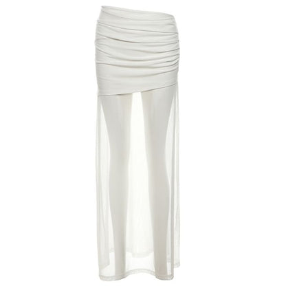 Ruched Mesh Maxi Pencil Skirt with Panel