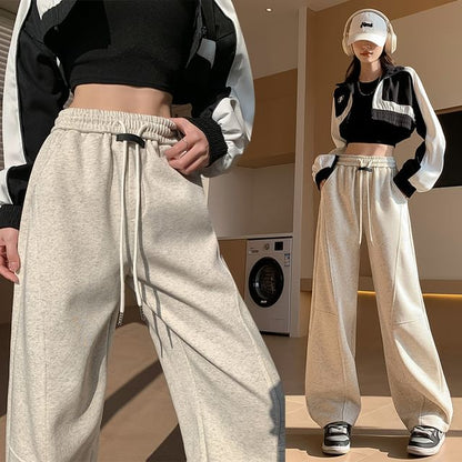 Drawstring Waist Plain Wide Leg Sweatpants