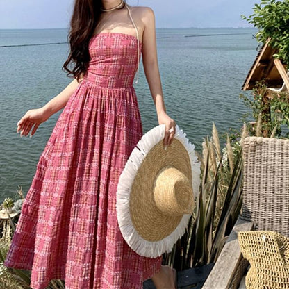 Strapless Plaid Maxi A-Line Dress