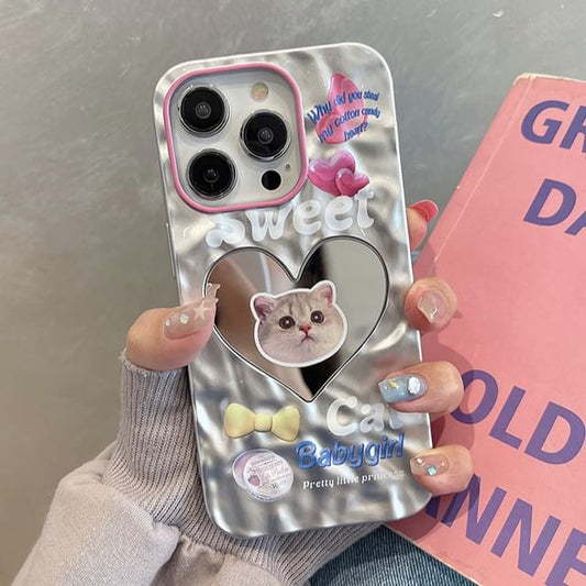 Cat Heart Mirrored Phone Case