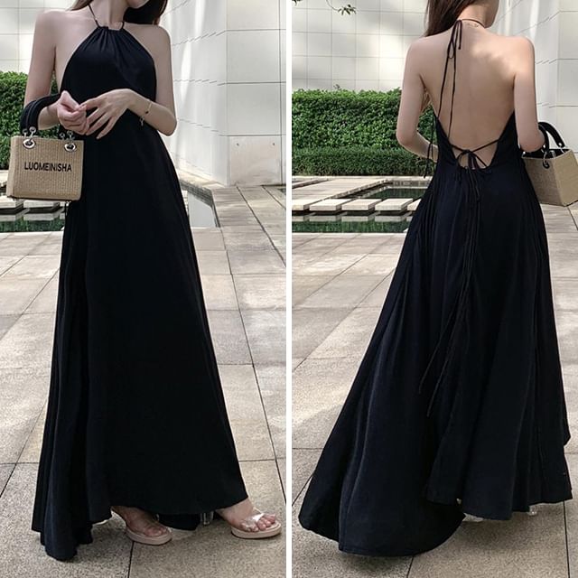 Halter Plain Strappy Maxi Sundress