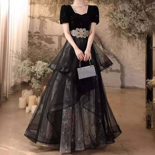 V-Neck Tiered Tulle A-Line Evening Gown (Various Designs)