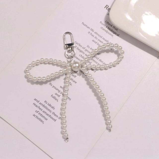 Bow Faux Pearl Bag Charm Keyring