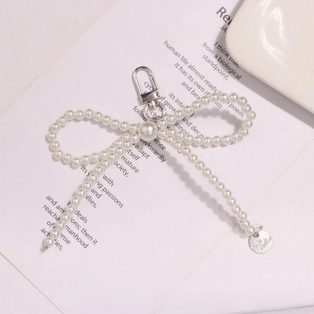 Bow Faux Pearl Bag Charm Keyring