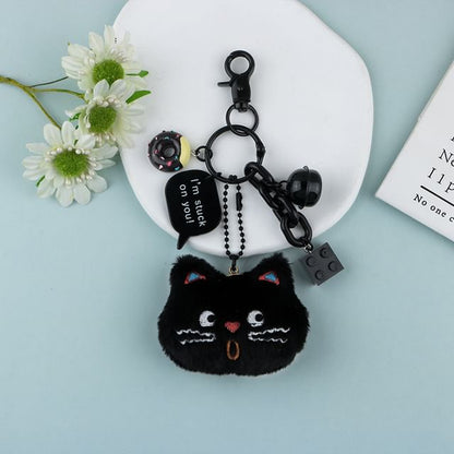 Animal Chenille Bell Toy Block Bag Charm Keyring (Various Designs)
