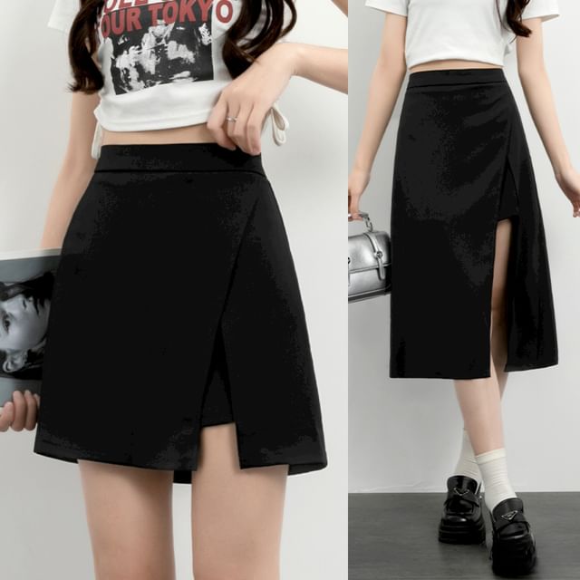 High-Waist Slit A-Line Skirt with Various Designs