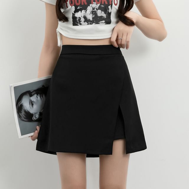 High-Waist Slit A-Line Skirt with Various Designs