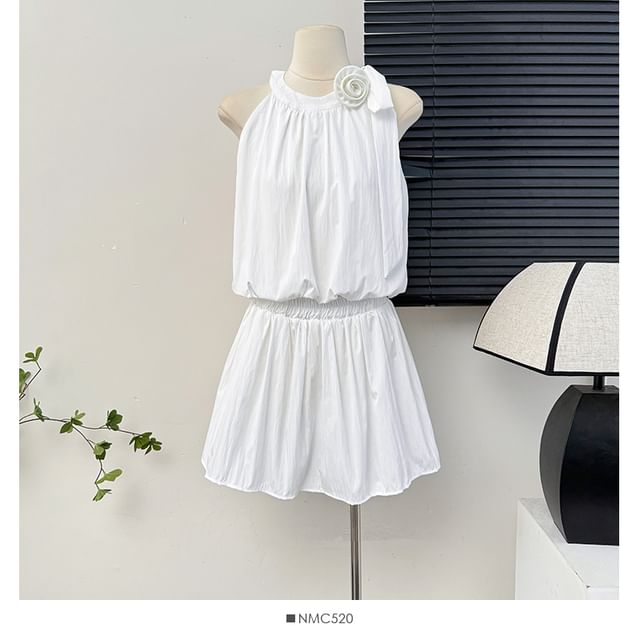 Rosette Halter Bubble Top & Mini Skirt Set