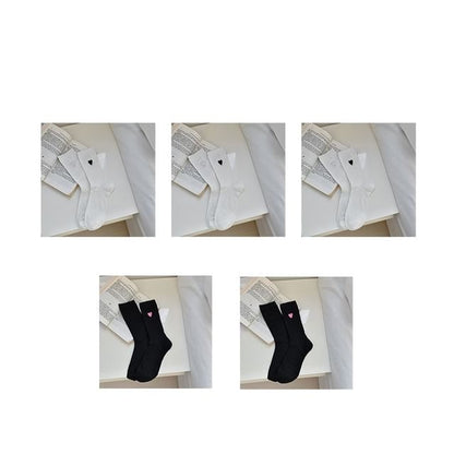 Heart Embroidered Cotton Socks Set