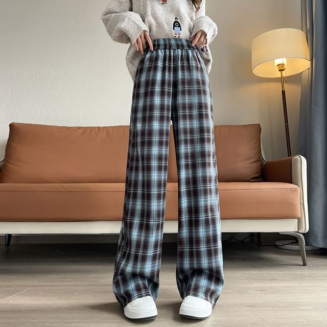 Pantalon large à carreaux taille haute (différents modèles)