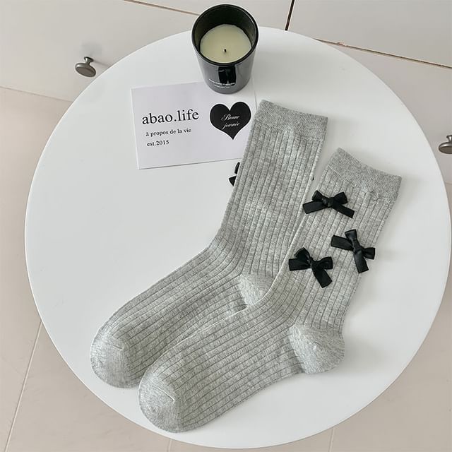 Plain Bow Ribbed Socks