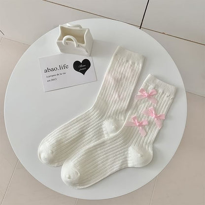 Plain Bow Ribbed Socks