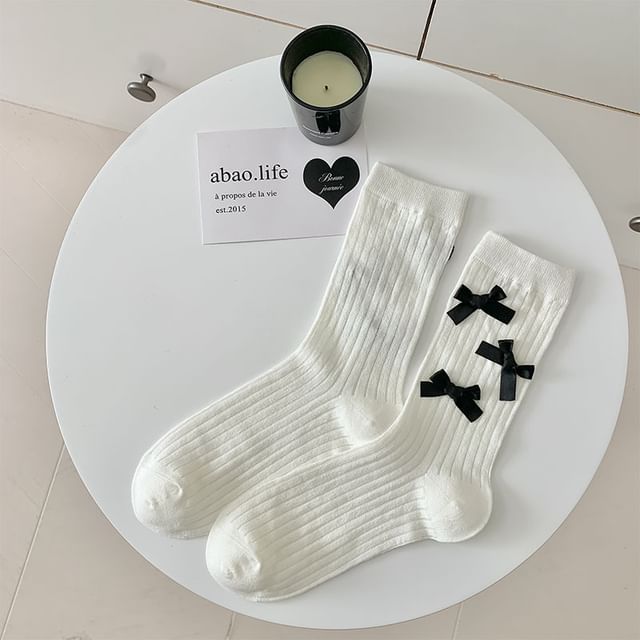 Plain Bow Ribbed Socks