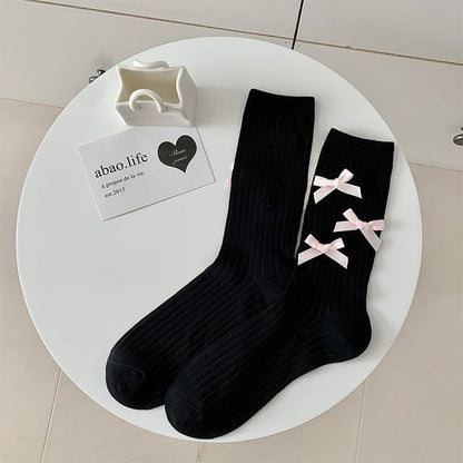 Plain Bow Ribbed Socks