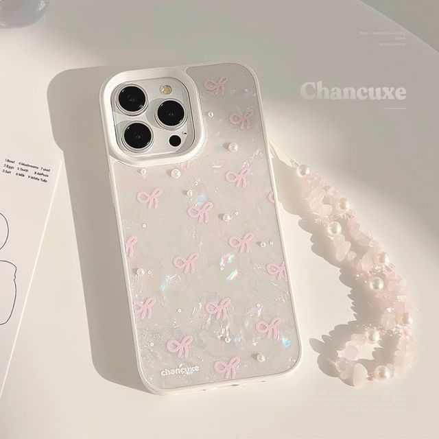 Bow Phone Case / Faux Pearl Adhesive Decoration / Strap / Set