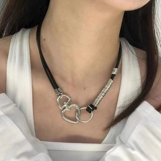 Heart Alloy Faux Leather Choker