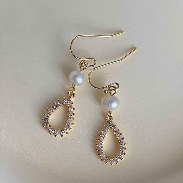 Droplet Rhinestone Faux Pearl Alloy Dangle Earring