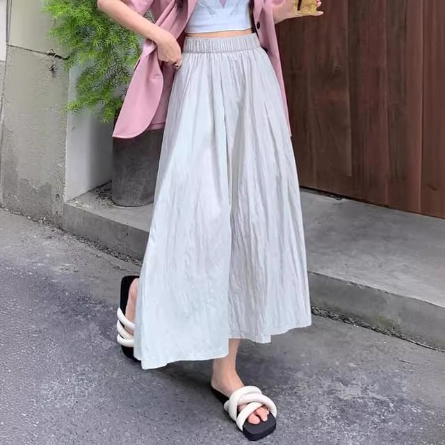 High-Rise Ruched Midi A-Line Skirt