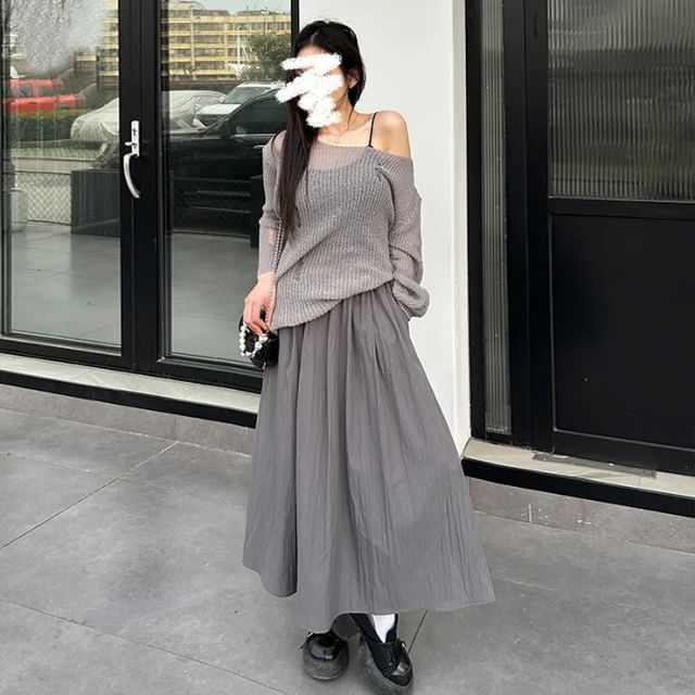 High-Rise Ruched Midi A-Line Skirt