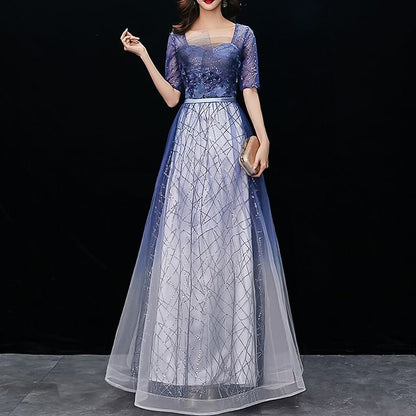 Sequin Gown Embroidered Flower Evening A-Line