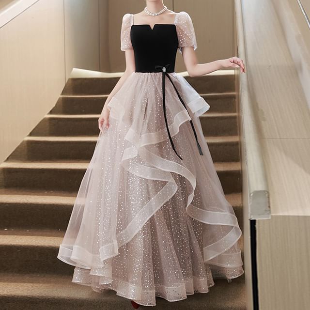 Sequin Dress Puff-Sleeve Cocktail Evening A-Line / Gown