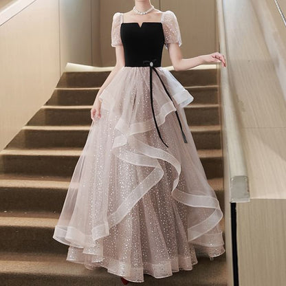 Sequin Dress Puff-Sleeve Cocktail Evening A-Line / Gown