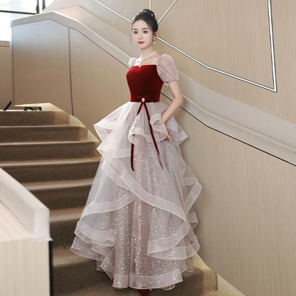 Sequin Dress Puff-Sleeve Cocktail Evening A-Line / Gown