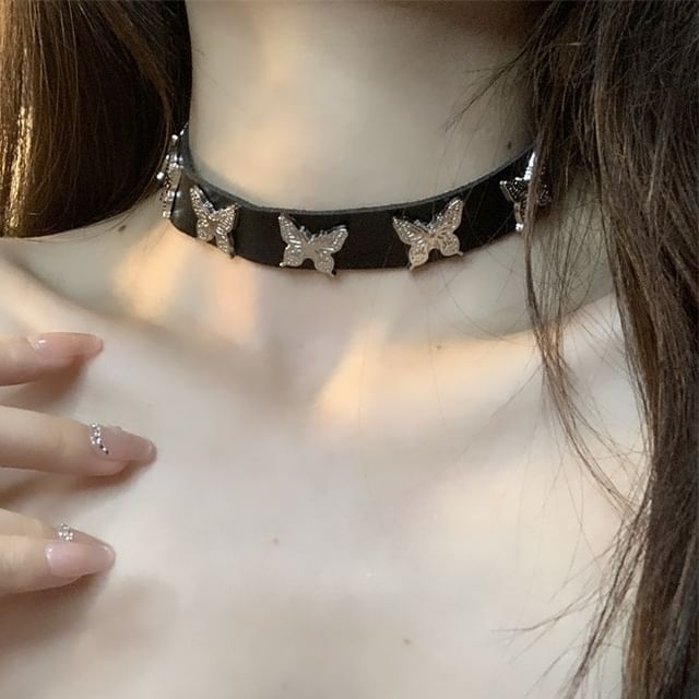Butterfly Faux Leather Choker