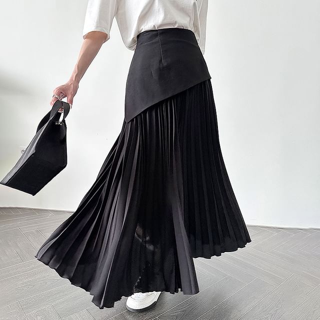 Two-Tone Pleated Maxi A-Line Skirt
