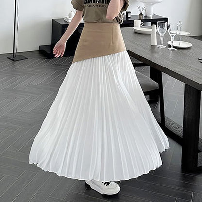 Two-Tone Pleated Maxi A-Line Skirt