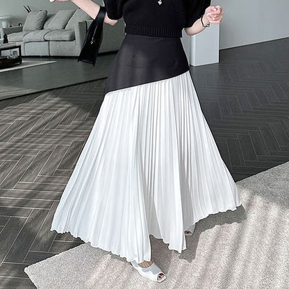 Two-Tone Pleated Maxi A-Line Skirt