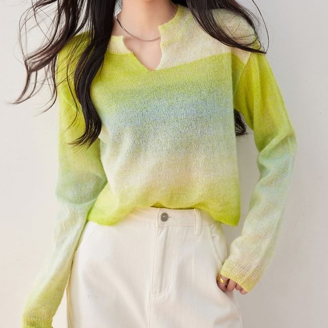 Notch Neck Gradient Sweater