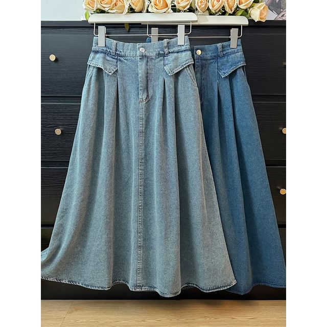 Elevated Waist Flared Jean Skirt